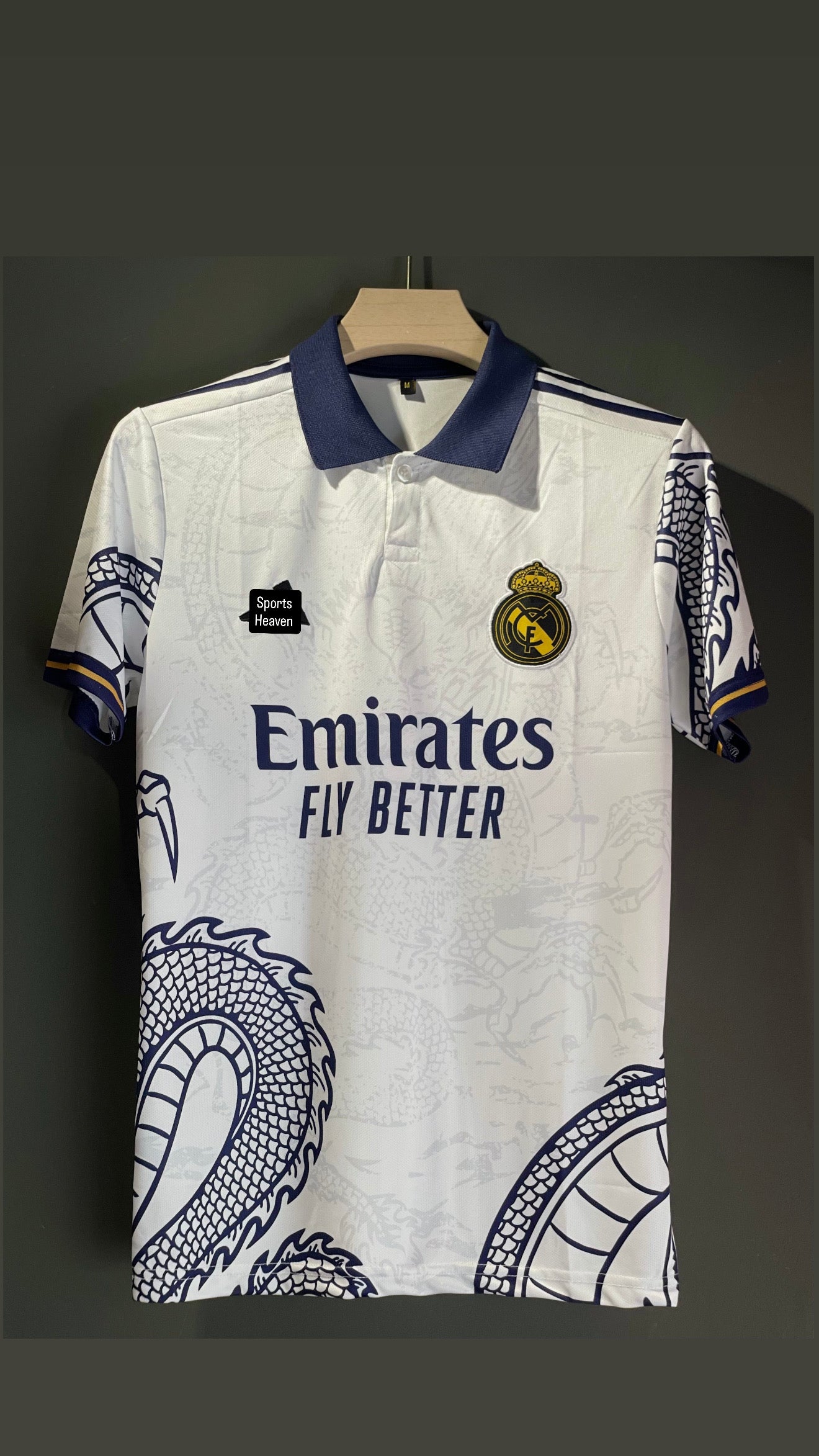 REAL MADRID DRAGON KIT WHITE POLO EMBROIDERY