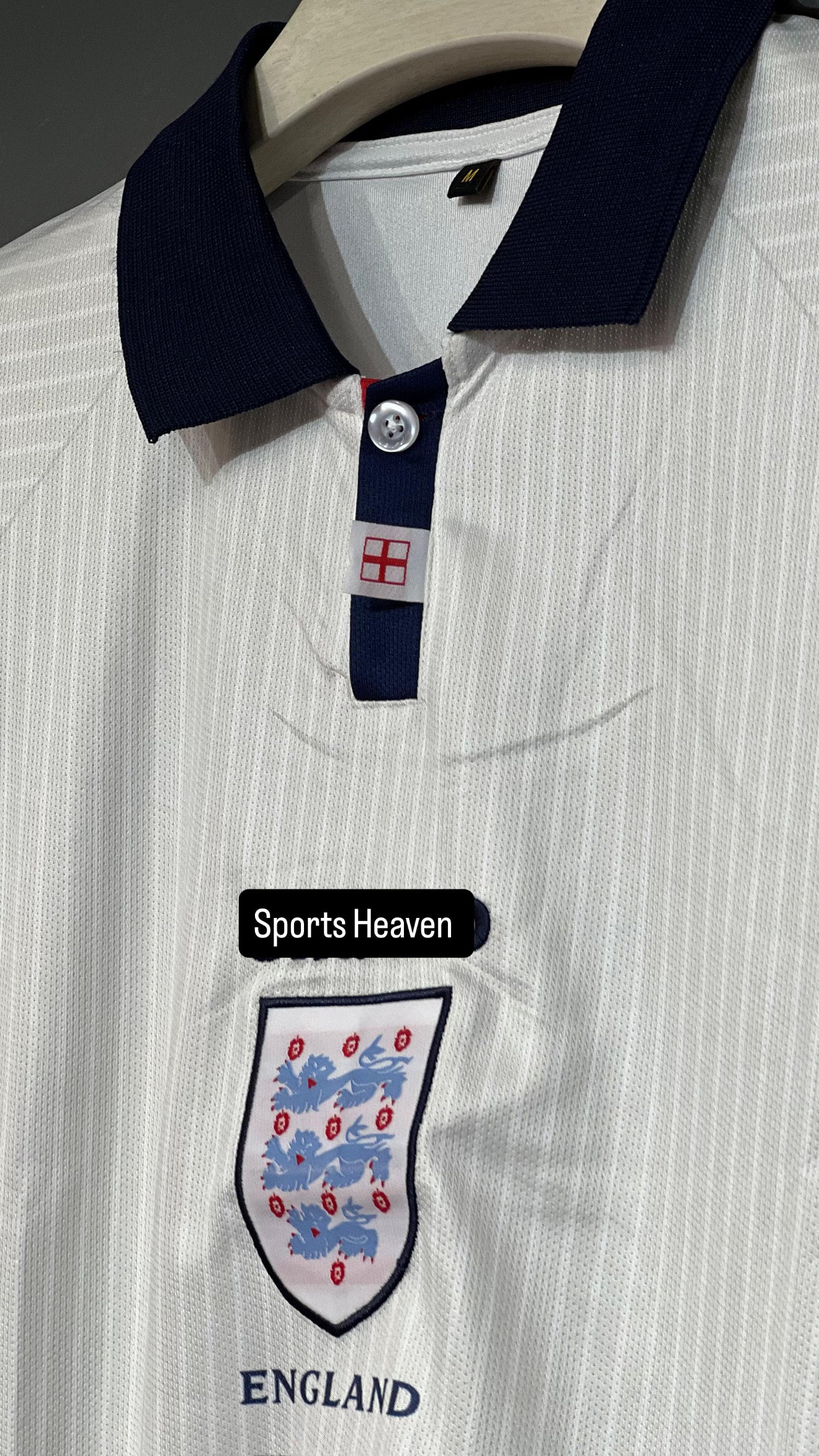 BECKHAM ENGLAND HOME KIT 1998 POLO FIVE SLEEV EMBROIDERY