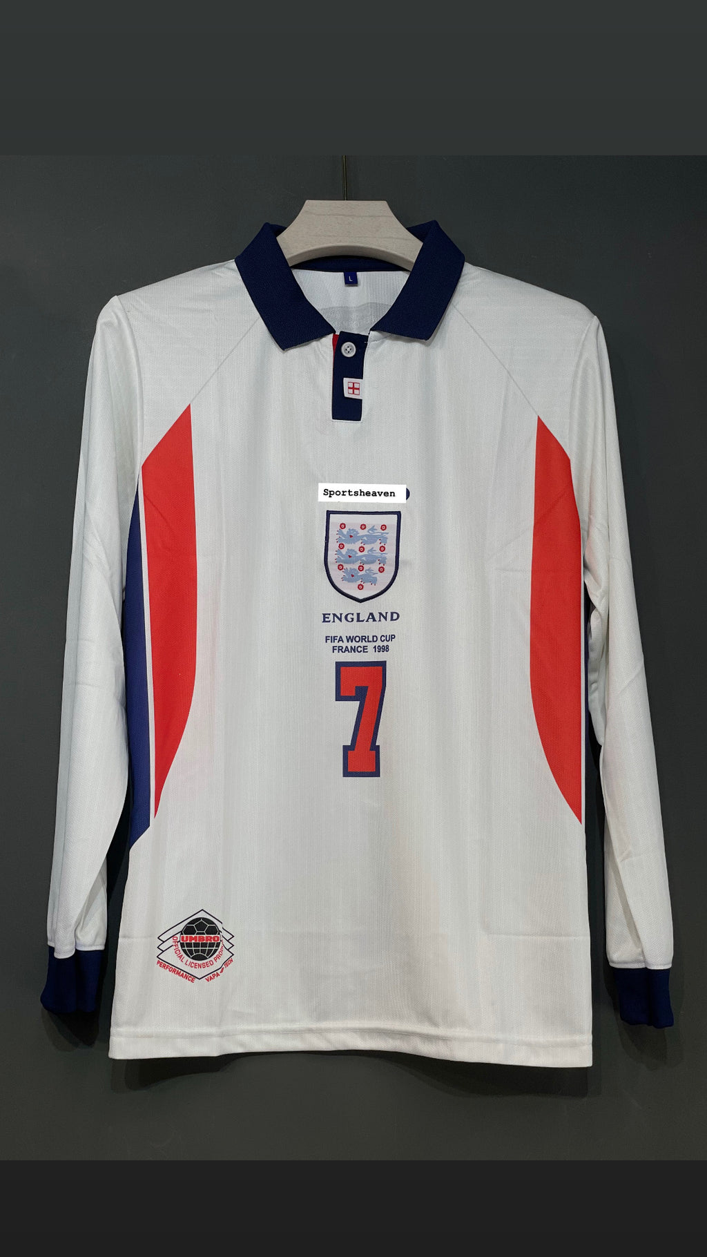BECKAM ENGLAND 1998 HOME KIT FULL SLEEV EMBROIDERY