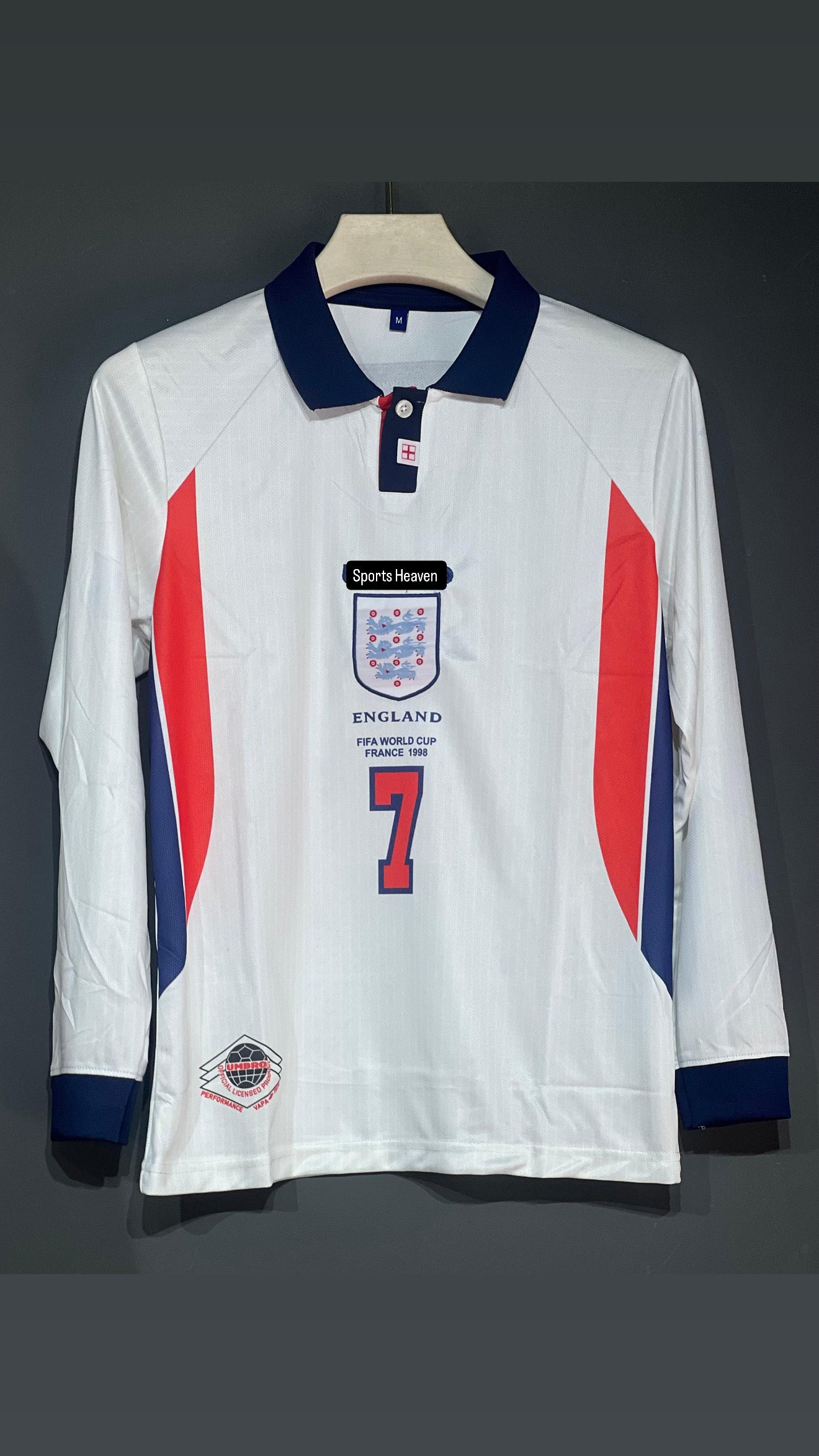 BECKHAM ENGLAND HOME KIT 1998 POLO FULL SLEEV EMBROIDERY